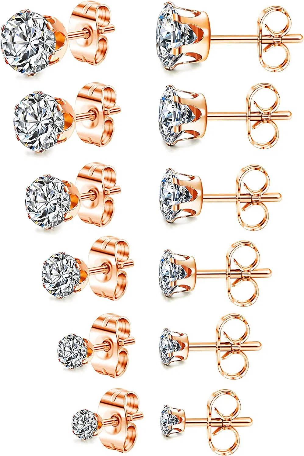 Women's Stainless Round Clear Cubic Zirconia Stud Earring (6 Pairs) - Grocery