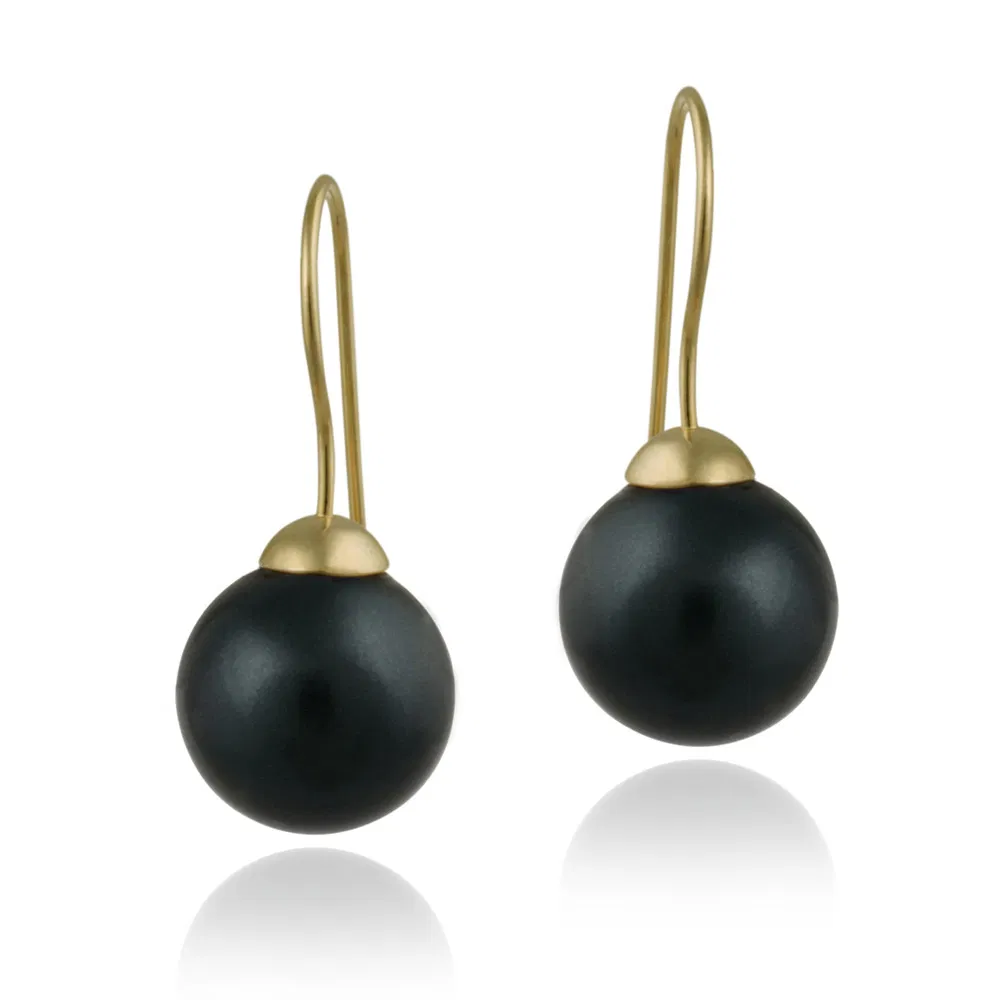 18K Gold over Sterling Silver 14mm Dark Blue Shell Pearl Drop Earrings - Grocery