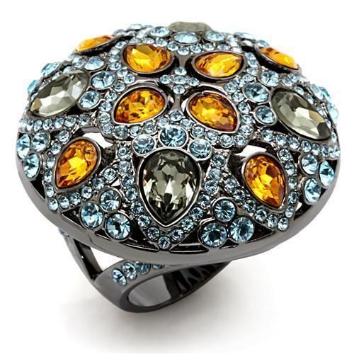 LO1636 - TIN Cobalt Black Brass Ring with Top Grade Crystal in Multi Color - Grocery
