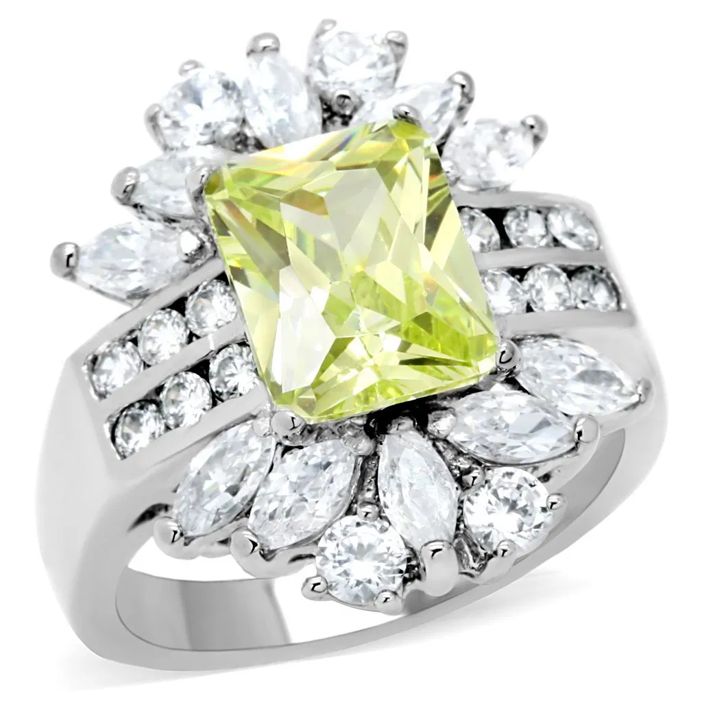 TK176 - High polished (no plating) Stainless Steel Ring with AAA Grade CZ in Apple Green color - Grocery