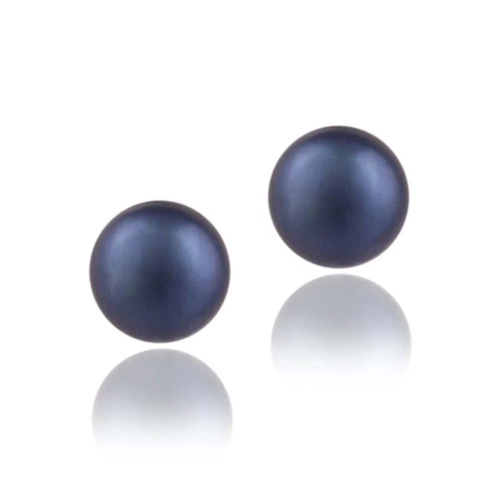 Sterling Silver Freshwater Cultured 6-6.5mm Dark Blue Pearl Stud Earrings - Grocery