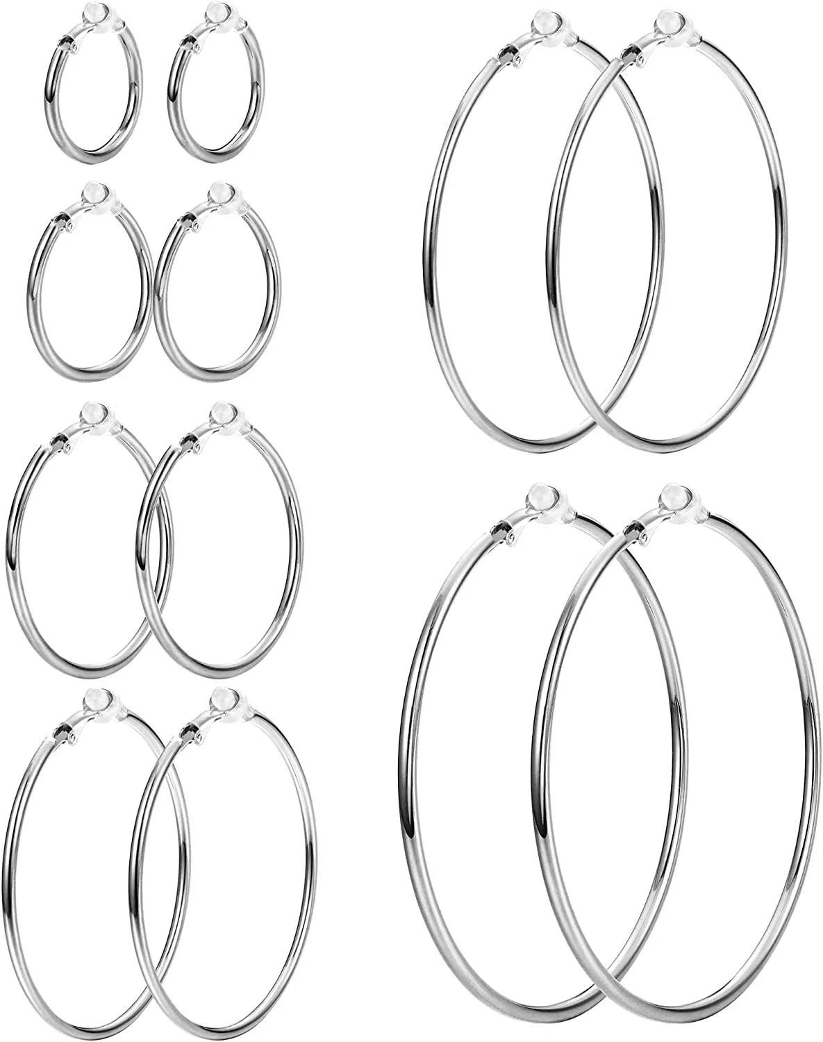 6Pairs Stainless Clip On Hoop Earrings for Women Fake Hoop Earrings Big Clip On Hoop Earrings for Non-Pierced Ears - Grocery