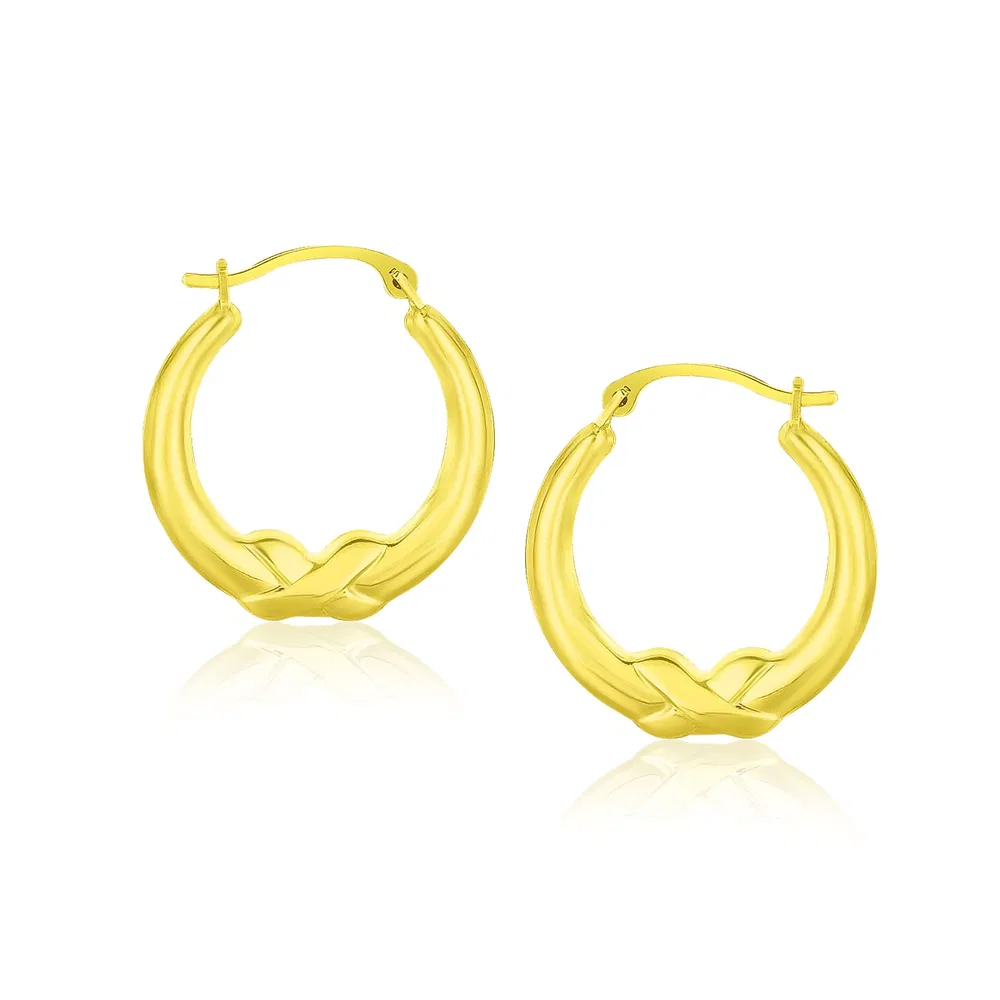 10k Yellow Gold X Motif Round Shape Hoop Earrings - Grocery