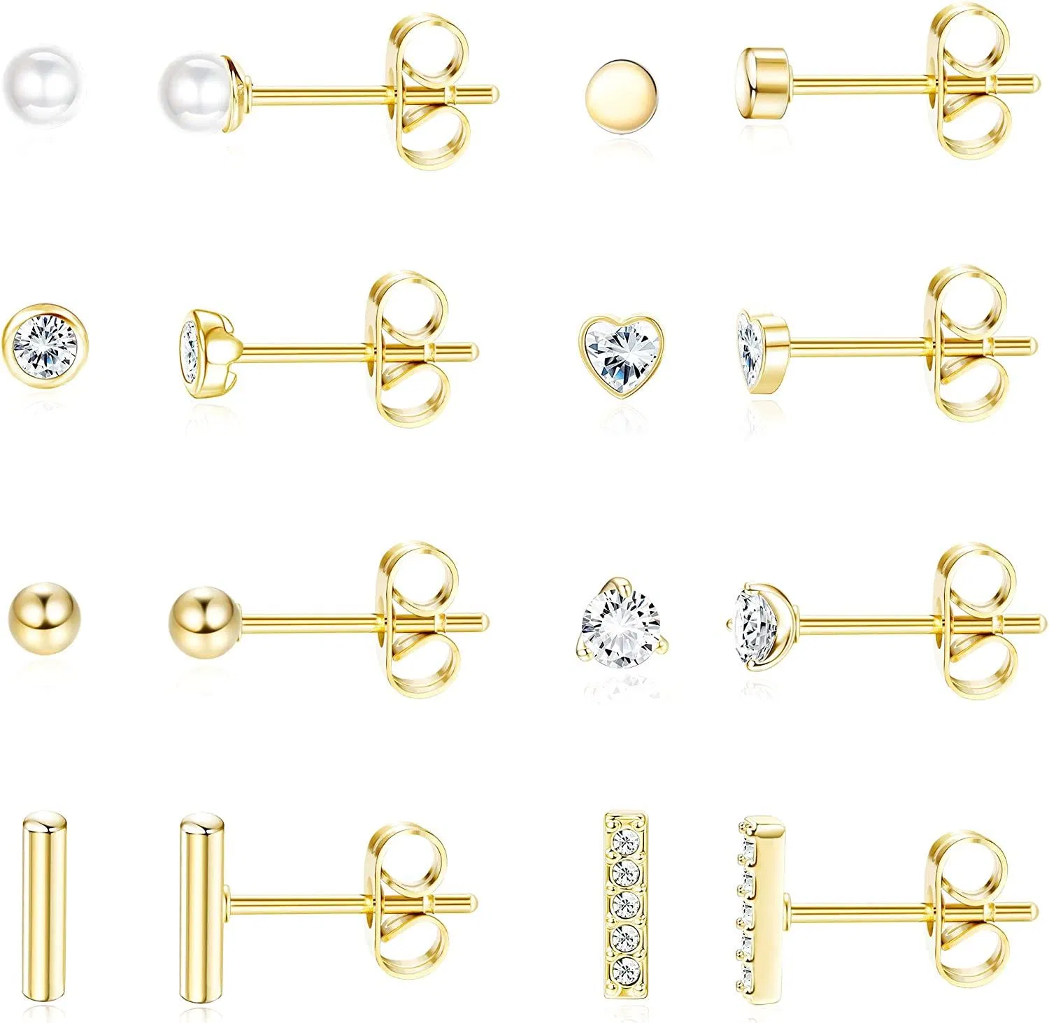 S925 Sterling Post CZ Stud Earrings Set for Women Mens Cute Triangle/Circle/Bar/Pearls/Ball Tiny Stud Earring Women Gifts(2MM-4MM) - Grocery