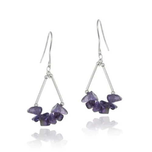 Sterling Silver Genuine Amethyst Chip Triangle Earrings - Grocery