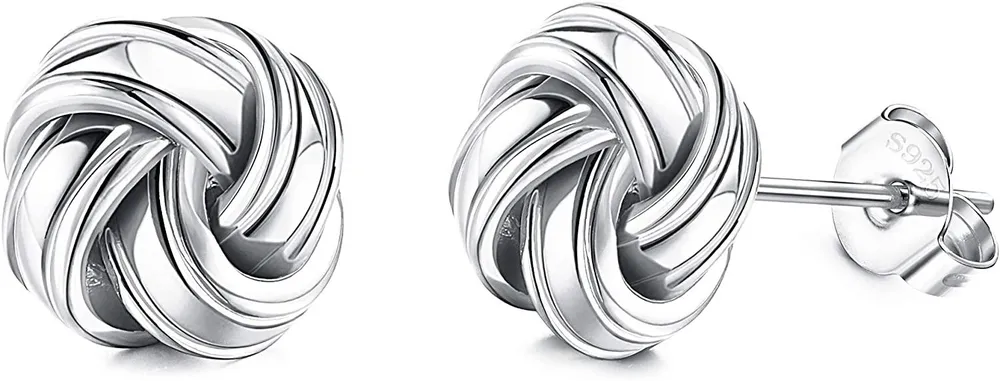 925 Sterling Silver Love Knot Stud Earrings for Women 10mm Twist Solid Knot Earrings Hypoallergenic - Grocery