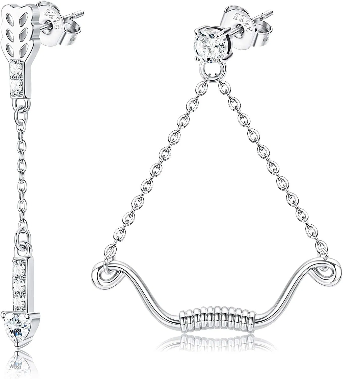 Sterling Arrow Chain Dangle Earrings Austrian Zirconia Cupid Love Arrow Earrings Romantic Valentine Day Gift for Girlfriend - Grocery