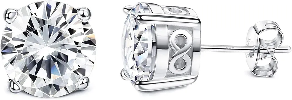 925 Sterling CZ Stud Earrings for Men Women Four-prong Round Clear Zirconia Earring Studs Butterfly Backed Earrings Jewellery; 4mm - Grocery