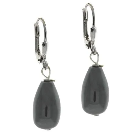 Sterling Silver Hematite Teardrop Lever-Back Earrings - Grocery