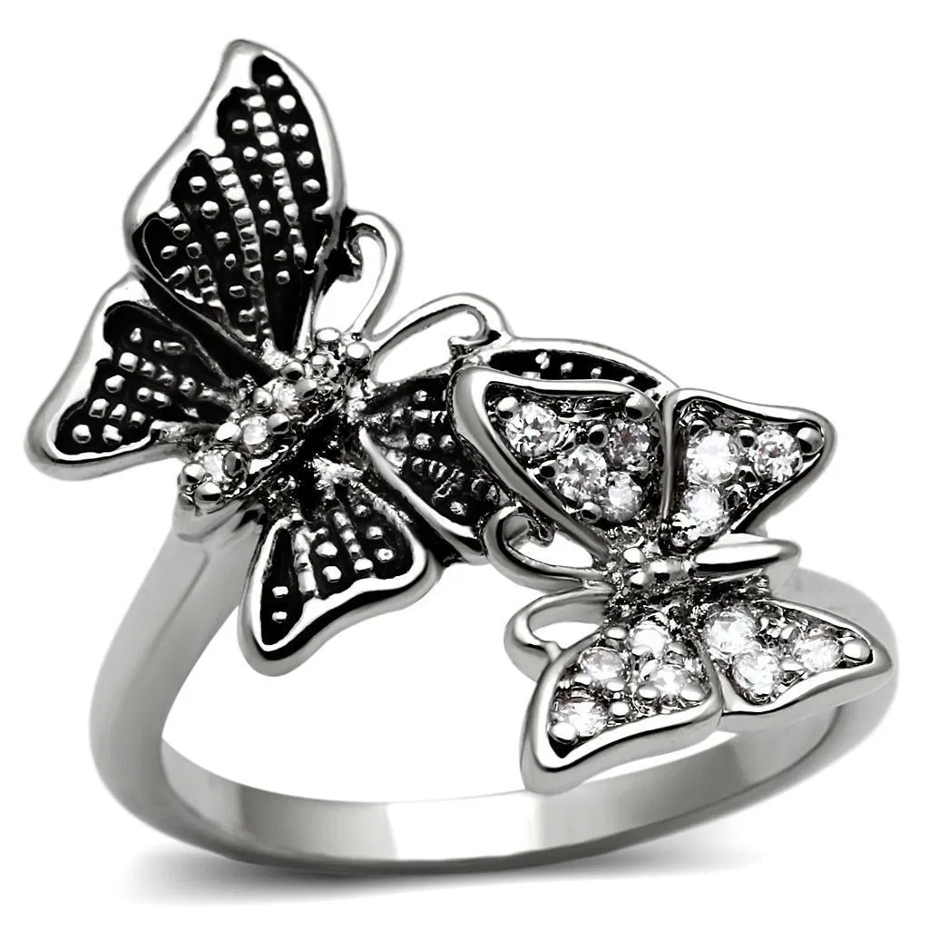 TK2874 - High polished (no plating) Stainless Steel Ring with AAA Grade CZ in Clear - Grocery