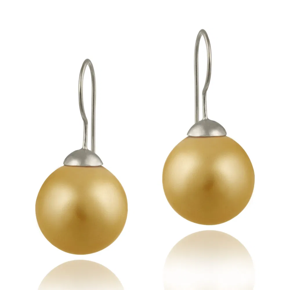 Sterling Silver 16mm Peach Shell Pearl Drop Earrings - Grocery