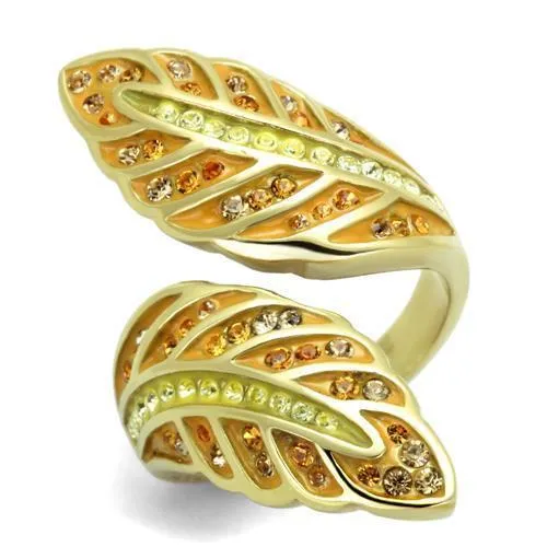 TK1849 - IP Gold(Ion Plating) Stainless Steel Ring with Top Grade Crystal in Multi Color - Grocery