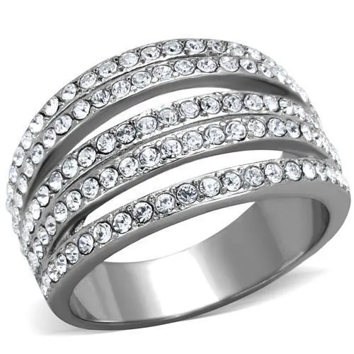 TK2029 - High polished (no plating) Stainless Steel Ring with Top Grade Crystal in Clear - Grocery