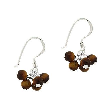 Sterling Silver Tiger Eye Bead Cluster Children's Earrings - Grocery