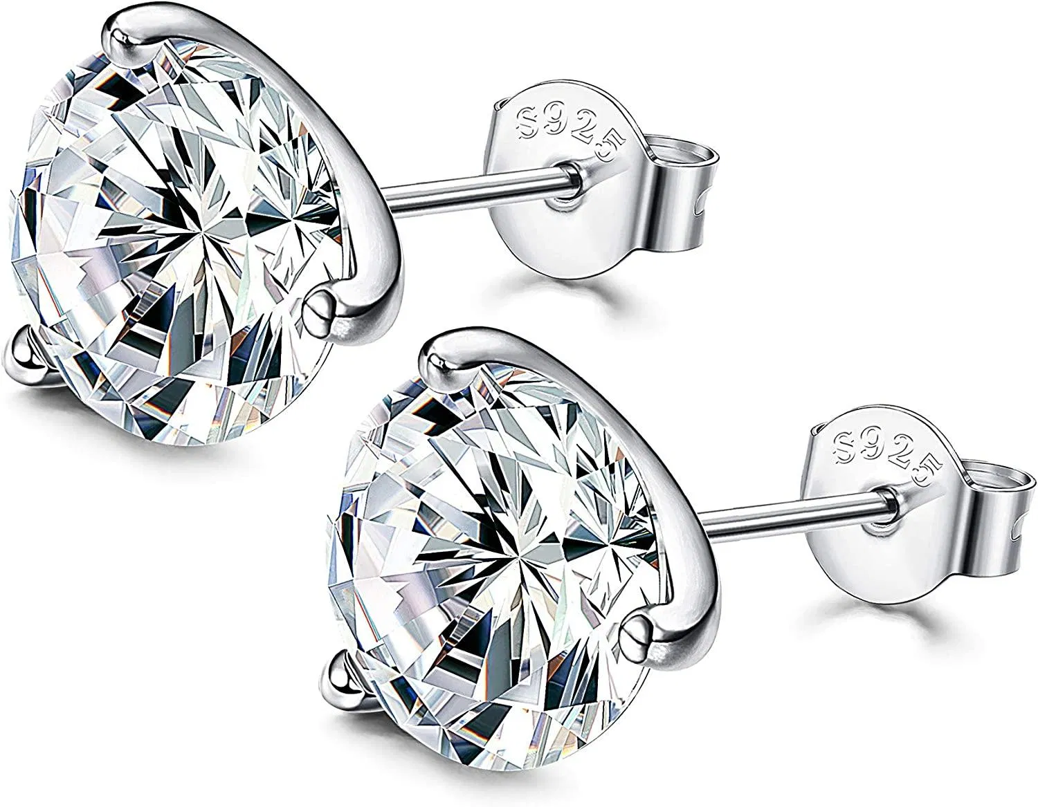 Cubic Zirconia Stud Earrings for Women Men 3-Prongs Stud Earrings for Anniversary Birthday - Grocery