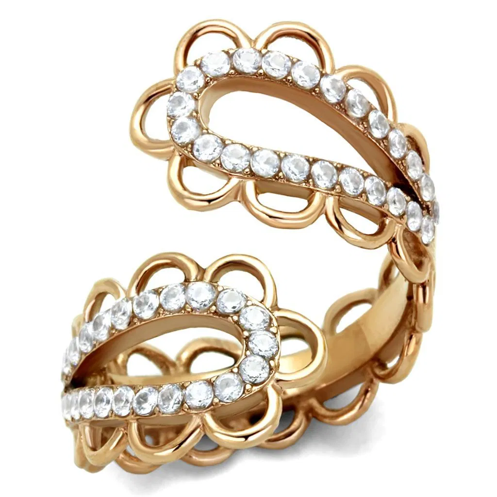 TK1633 - IP Rose Gold(Ion Plating) Stainless Steel Ring with AAA Grade CZ in Clear - Grocery