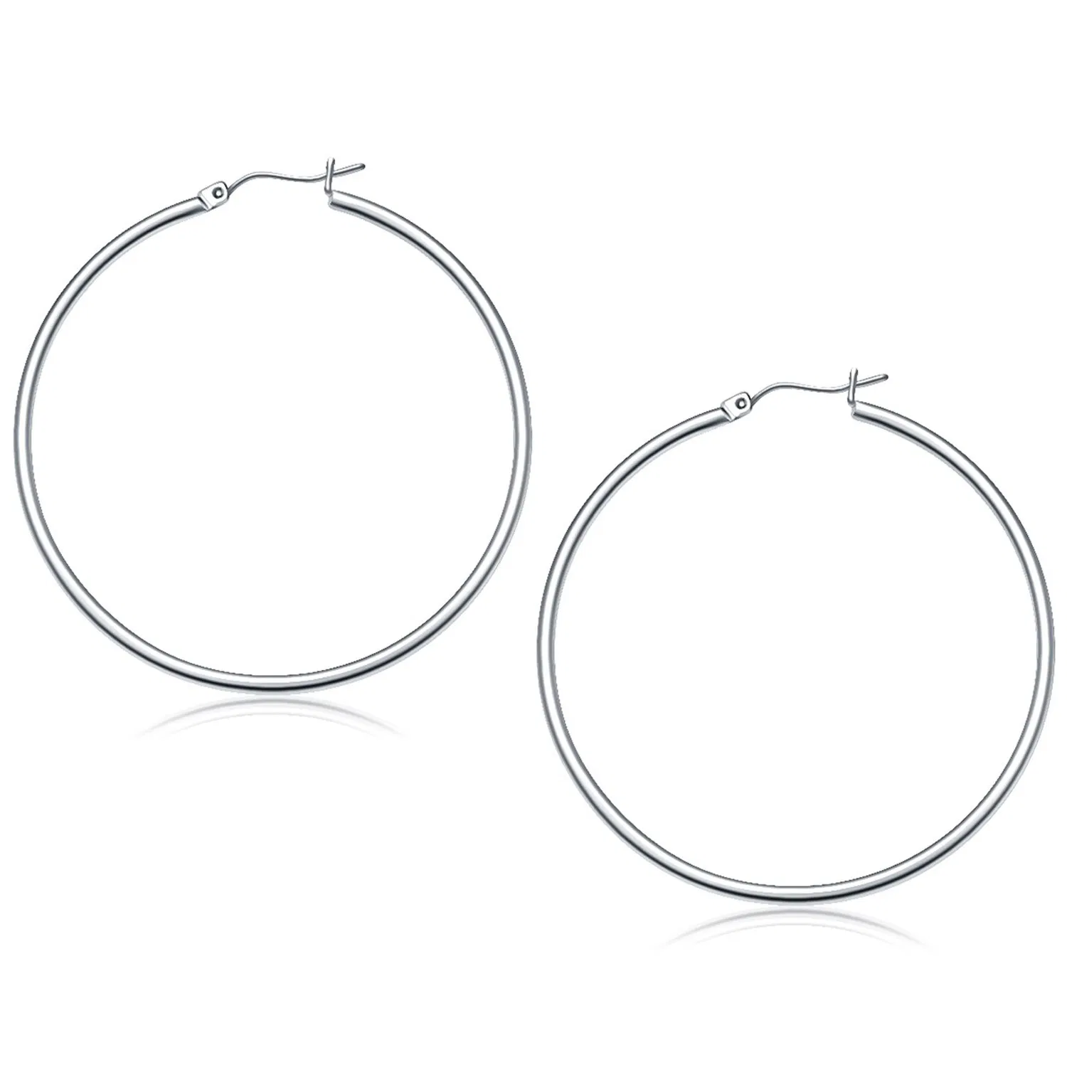 14k White Gold Polished Hoop Earrings (2x50 mm) - Grocery