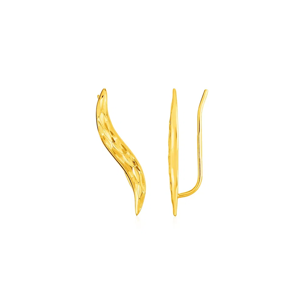 Textured Leaf Climber Earrings in 14k Yellow Gold - Grocery