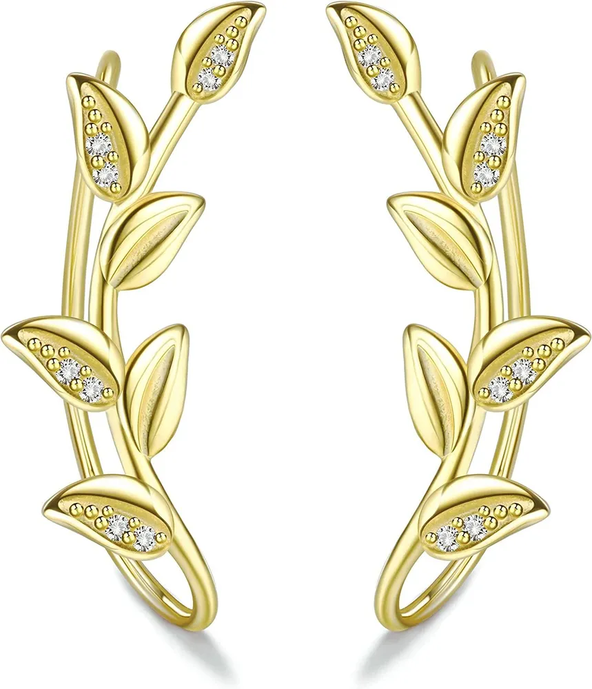 925 Sterling Ear Cuffs Hoop Climber Earrings Butterfly CZ Leaf Arrow Crawler Earring Stud Cuff Earrings Set for Women Ear Jacket - Grocery