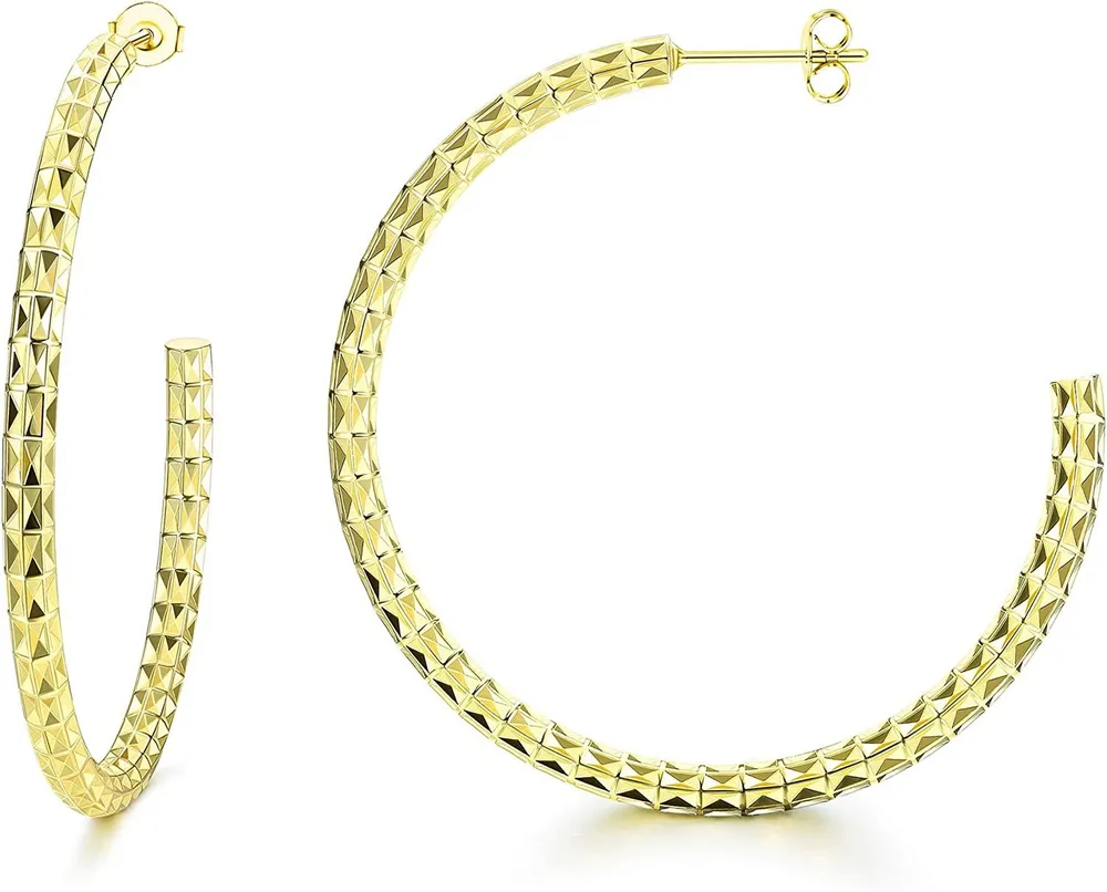 14K Gold Plated Thick Gold Tube Hoop Earrings for Women Lightweight Chunky Open Hoop Earrings 30MM - Grocery