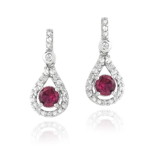 Sterling Silver Round 1.2ct Created Ruby & CZ Teardrop Dangle Earrings - Grocery
