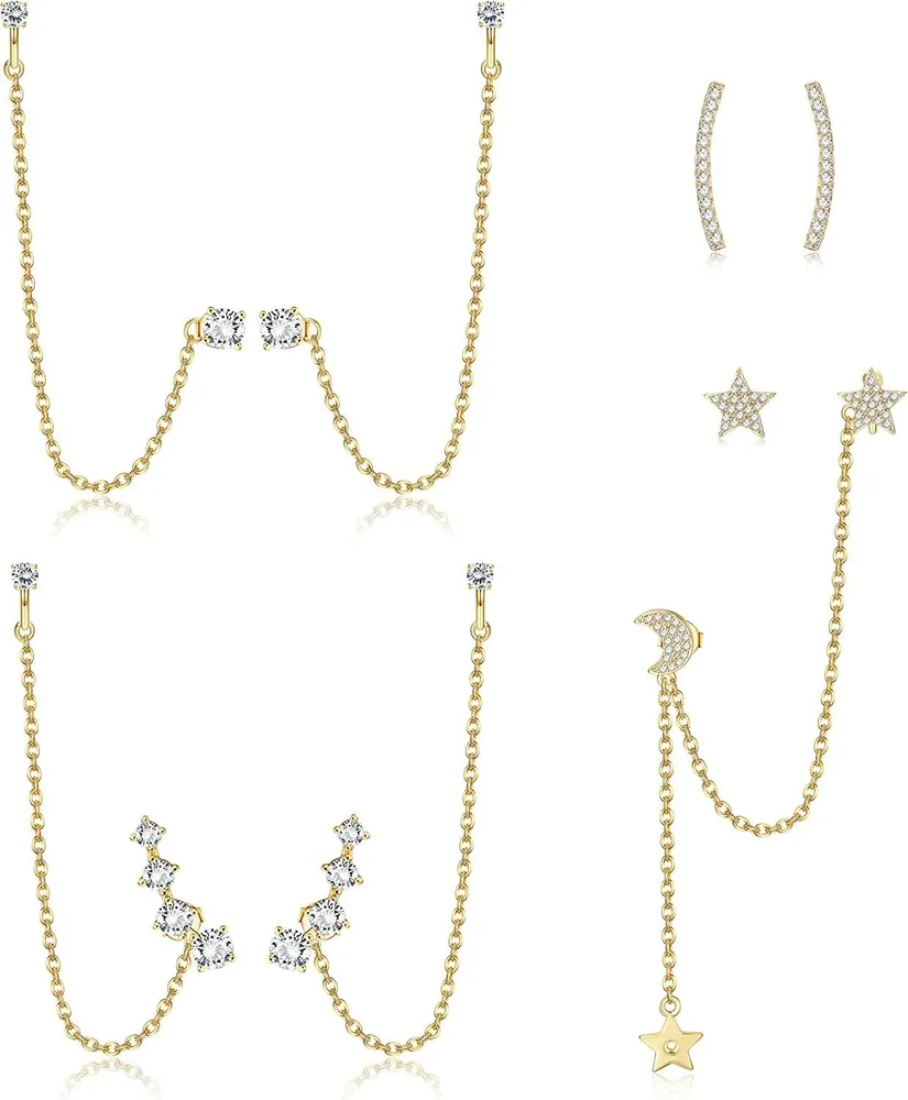 4 Pairs Chain Earrings; Cuff Earrings Chain for Women Stud Earring with Chain Crawler Dangling Chain Earrings Set - Grocery