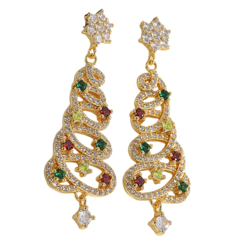 Christmas Earrings for Women, Christmas Tree Rhinestone Inlaid Dangle Earrings - Grocery