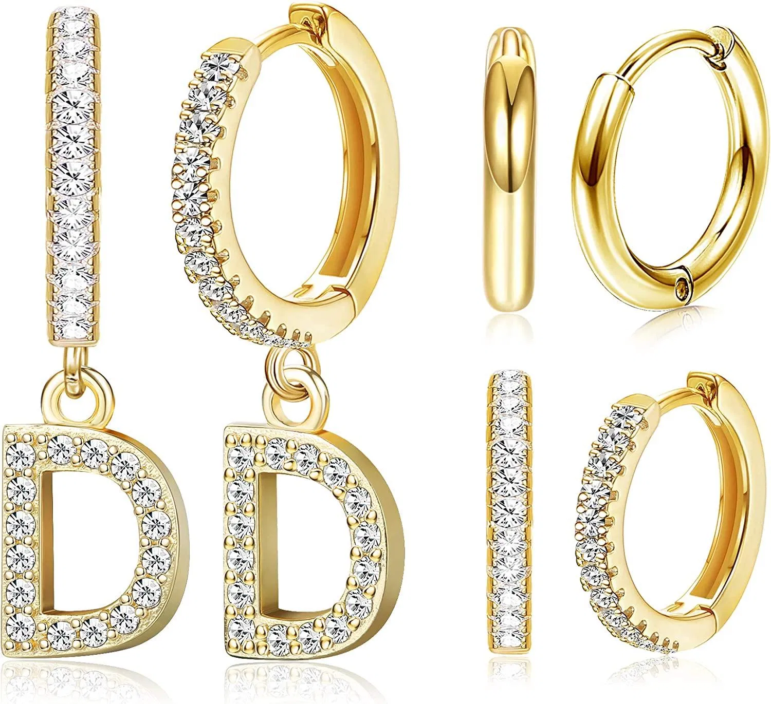 3 Pairs Initial Dangle Hoop Earrings for Women Cubic Zirconia Letter Huggie Earrings Alphabet - Grocery