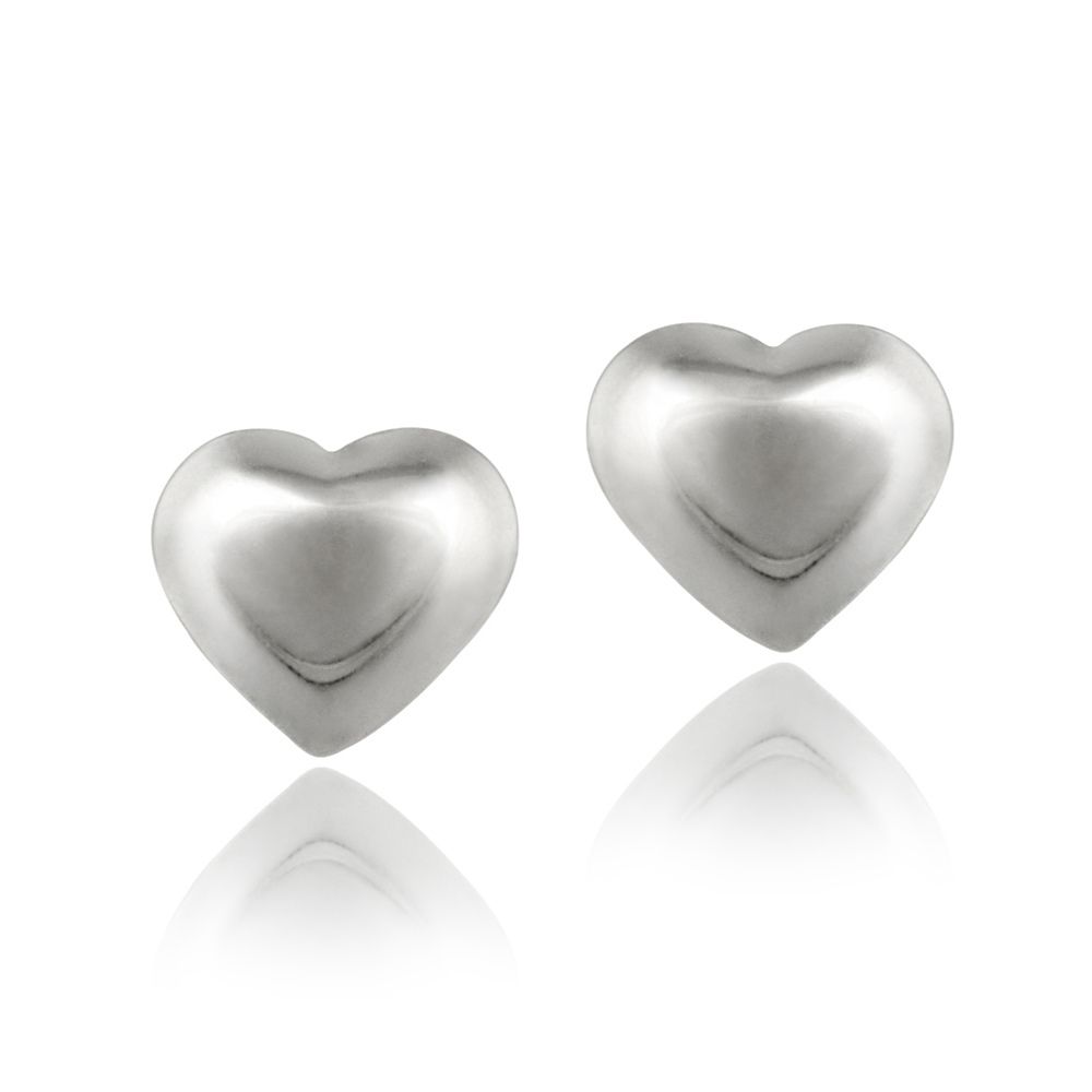 Sterling Silver Puffed Heart Small Stud Earrings - Grocery