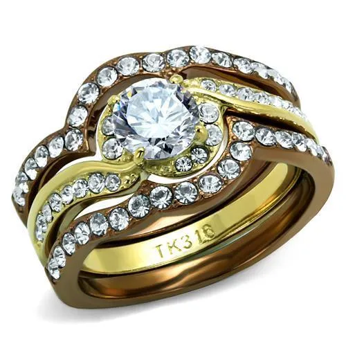 TK2669 - IP Gold & IP Light Brown (IP Light coffee) Stainless Steel Ring with AAA Grade CZ in Clear - Grocery