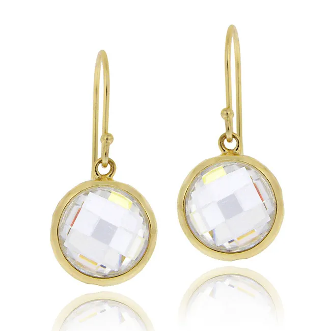 18K Gold Over Sterling Silver 5ct CZ Circle Brushed Drop Dangle Earrings - Grocery