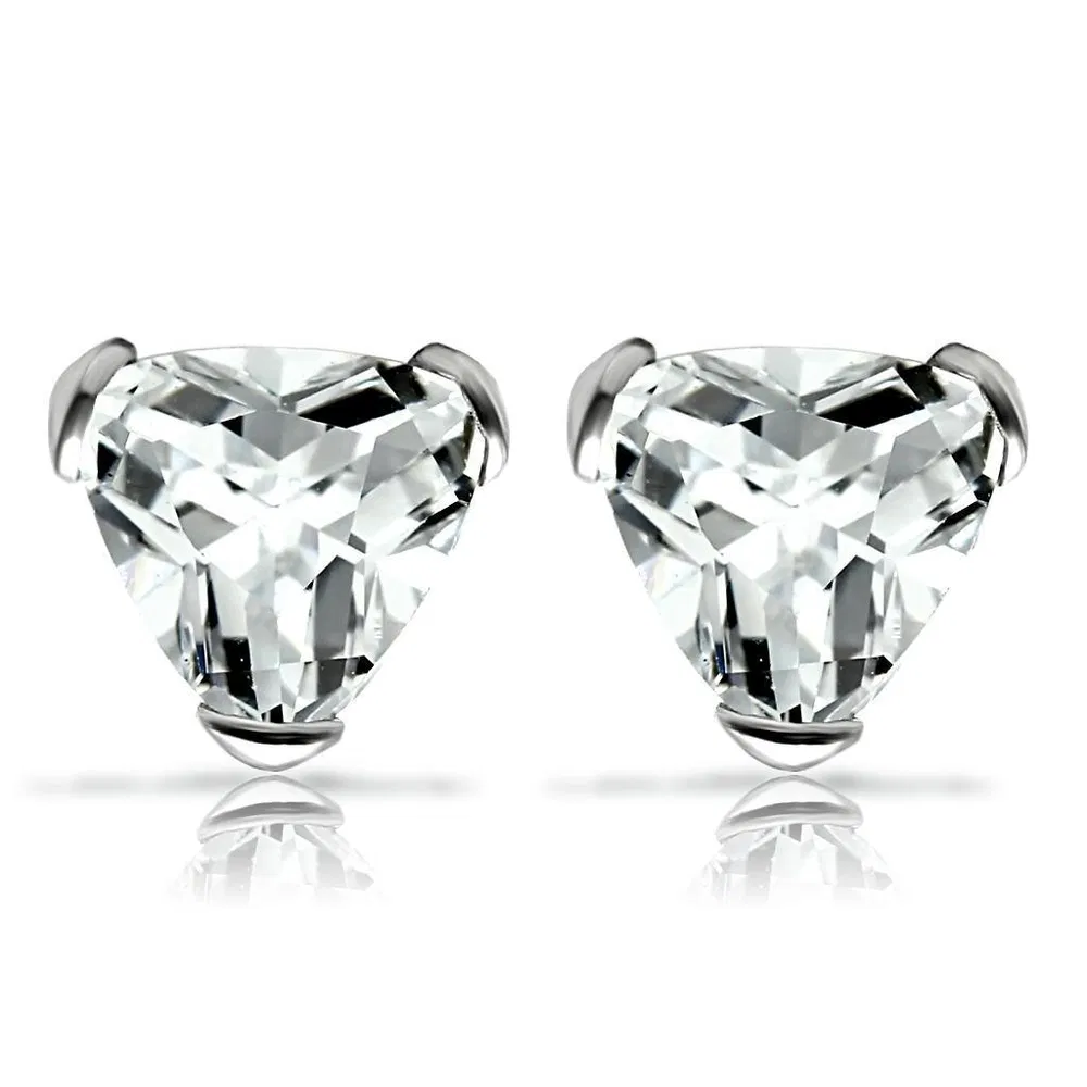 LOS048 - Rhodium 925 Sterling Silver Earrings with AAA Grade CZ in Clear - Grocery