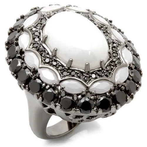 0W213 - Ruthenium Brass Ring with Milky CZ in White - Grocery