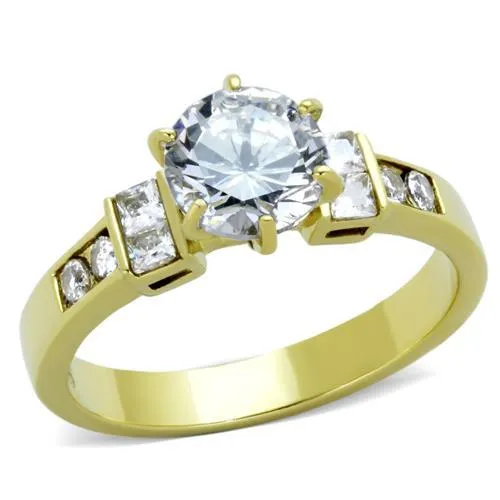 TK1898 - IP Gold(Ion Plating) Stainless Steel Ring with AAA Grade CZ in Clear - Grocery