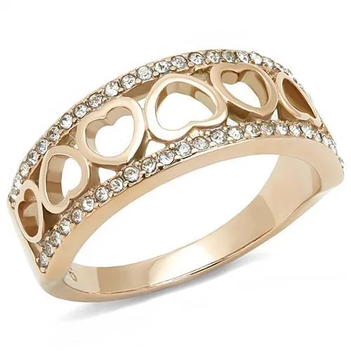 TK3194 - IP Rose Gold(Ion Plating) Stainless Steel Ring with Top Grade Crystal in Clear - Grocery