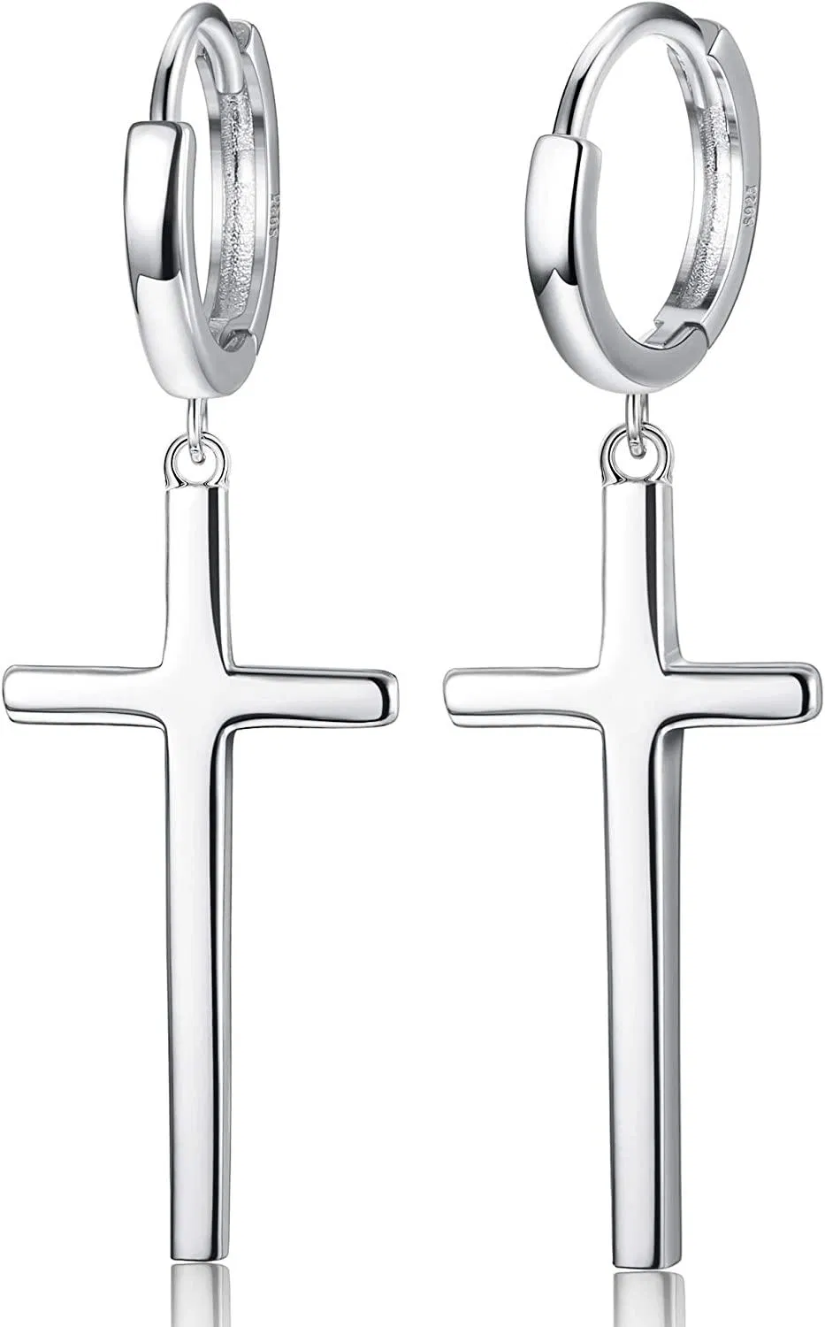925 Sterling Silver Dangle Cross Earrings for Womens Men Hinged Hoop Cross Earrings Huggie Drop Piercing - Grocery