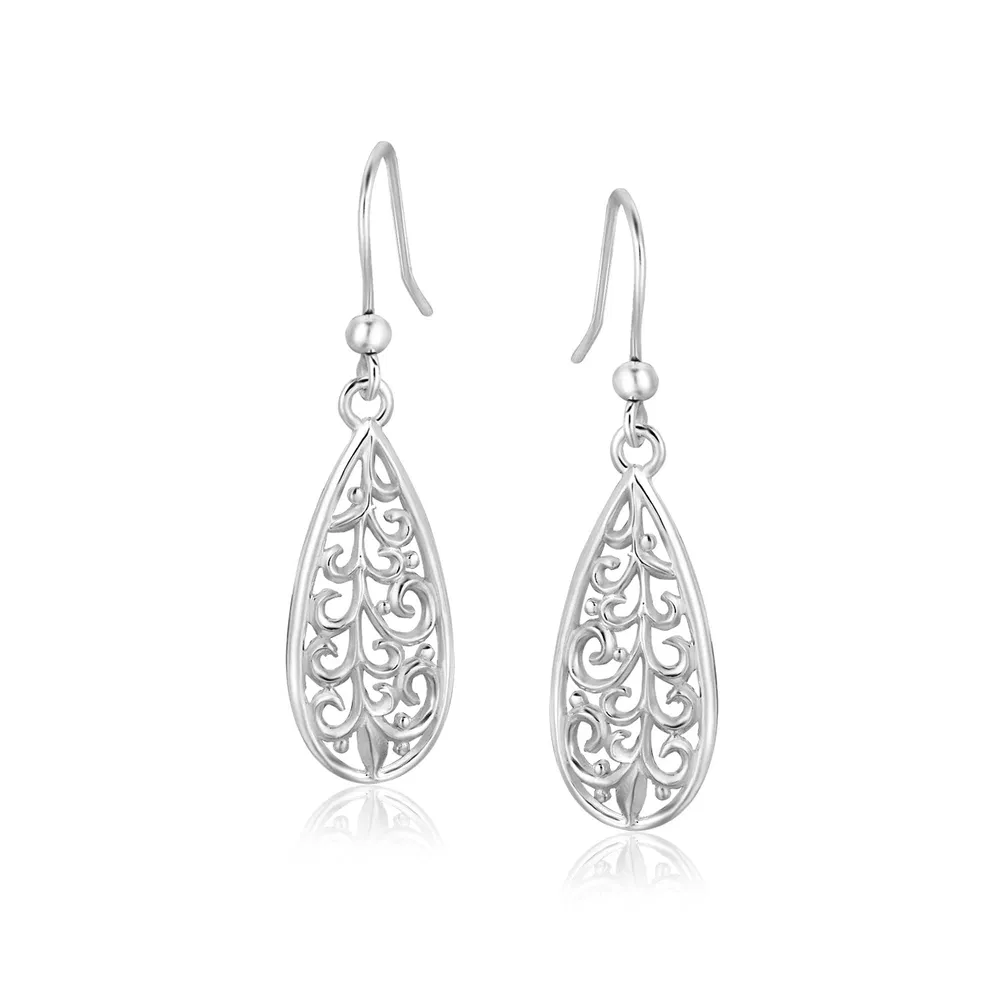 Sterling Silver Teardrop Filigree Style Drop Earrings - Grocery