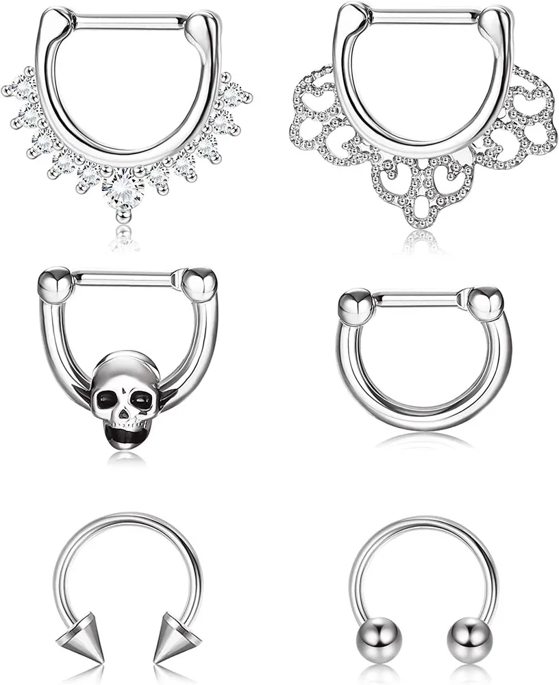 16G Septum Rings Hoop Nose Ring Horseshoe Ring Stainless Cartilage Earrings Hoop Helix Tragus Septum Clicker Rings for Women Men 6PCS - Grocery