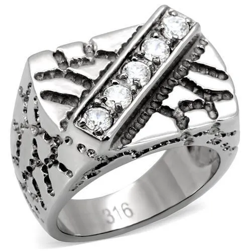 TK124 - High polished (no plating) Stainless Steel Ring with AAA Grade CZ in Clear - Grocery