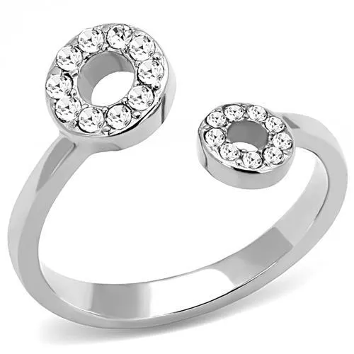 TK3025 - High polished (no plating) Stainless Steel Ring with Top Grade Crystal in Clear - Grocery