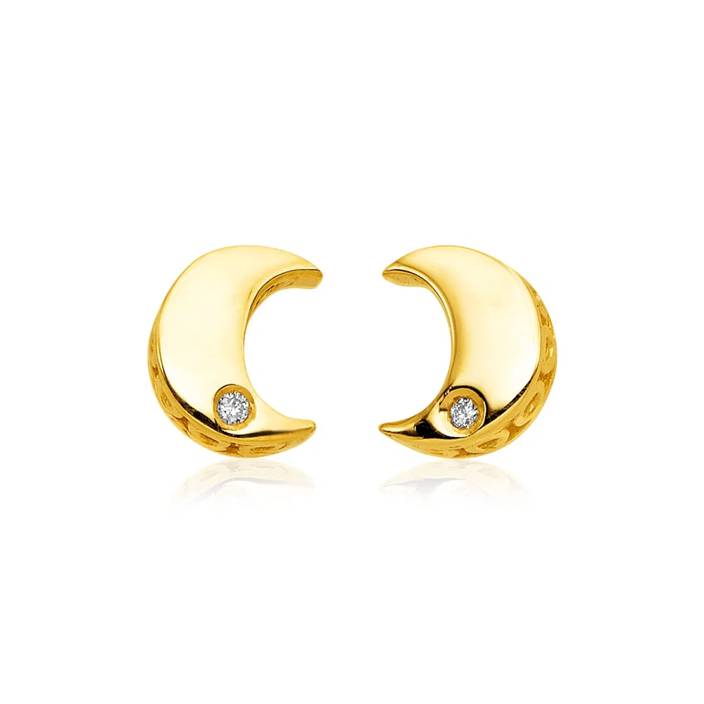 14k Yellow Gold Polished Moon Earrings with Diamonds - Grocery