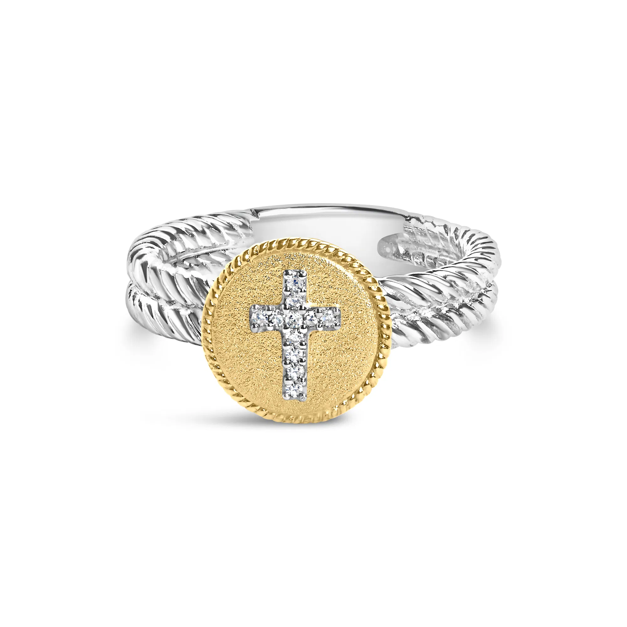 18K Yellow Gold Plated .925 Sterling Silver Diamond Cross Ring with Satin Finish (I-J Color, SI1-SI2 Clarity) - Grocery