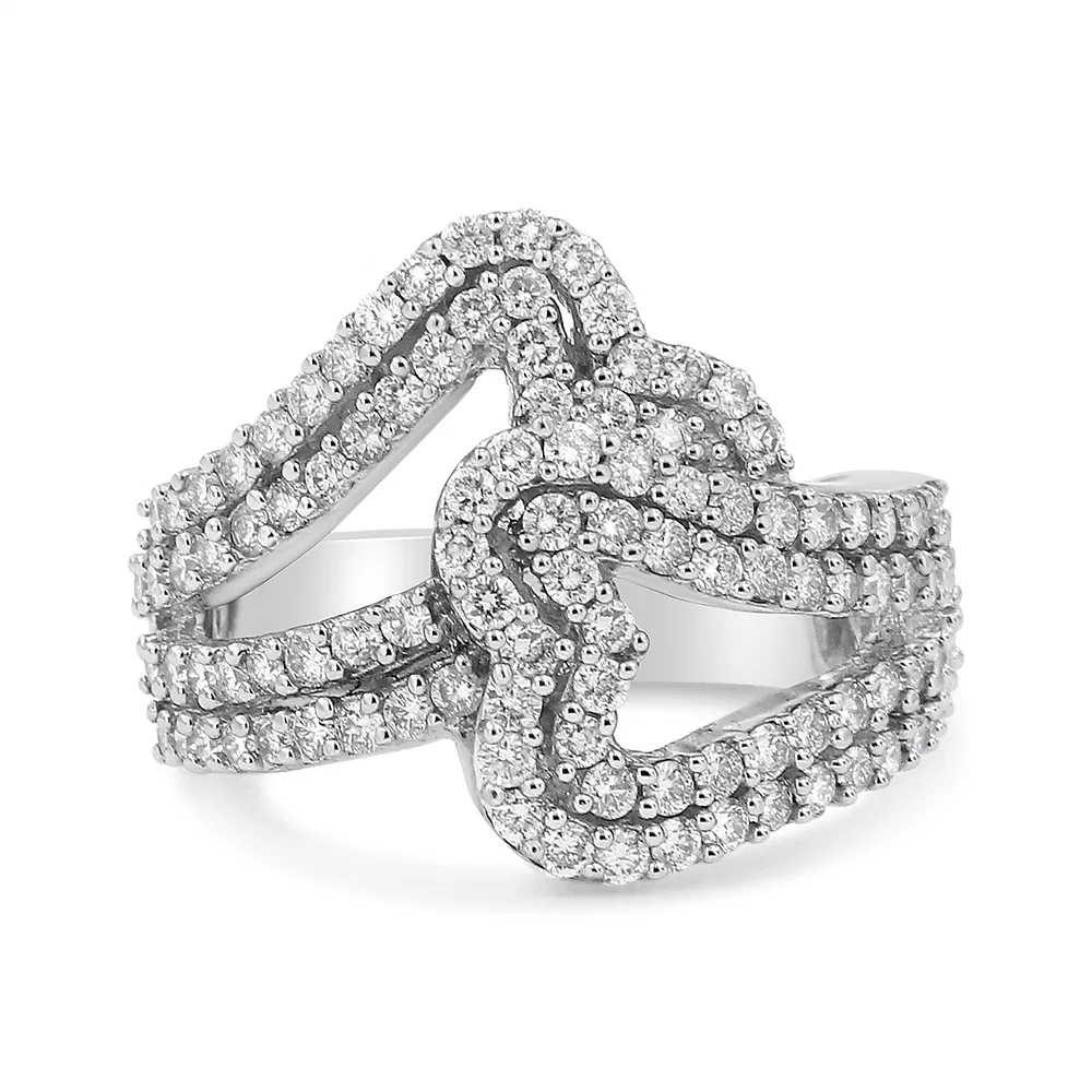 14K White Gold 1 1/2 Cttw Diamond Open Double Heart Bypass Ring Band (H-I Color, VS1-VS2 Clarity) - Grocery