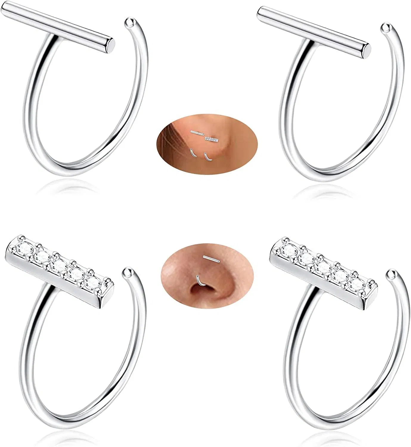 18G 925 Sterling Silver Half Hoop Earrings Small Huggie Hoop Earrings Minimalist CZ Bar Dot Open Earrings for Women Men 12mm - Grocery