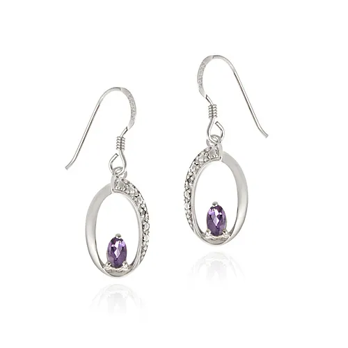Sterling Silver Amethyst & Diamond Accent Oval Dangle Earring - Grocery