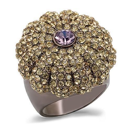 LO1684 - Chocolate Gold Brass Ring with Top Grade Crystal in Multi Color - Grocery