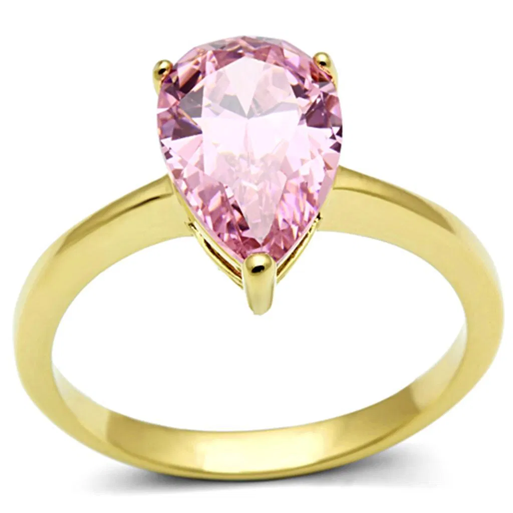 TK1508 - IP Gold(Ion Plating) Stainless Steel Ring with AAA Grade CZ in Rose - Grocery