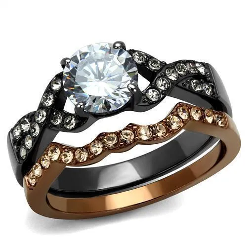 TK2958 - IP Light Black & IP Light coffee Stainless Steel Ring with AAA Grade CZ in Clear - Grocery