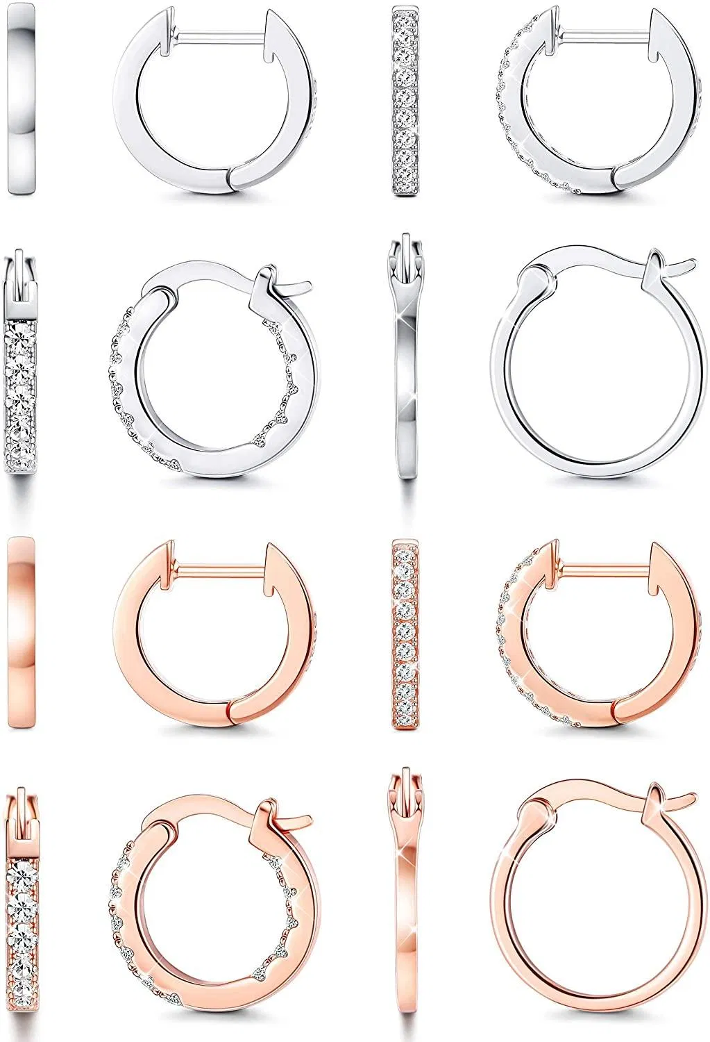 8 Pairs Huggie Hoop Earrings for Women Men Cubic Zirconia Sleeper Cartilage Ear cuff Endless Thiy Small Hoop Earrings Set Trendy Minimalist Set - Grocery