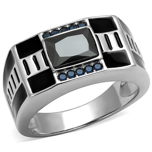 TK3002 - High polished (no plating) Stainless Steel Ring with AAA Grade CZ in Black Diamond - Grocery